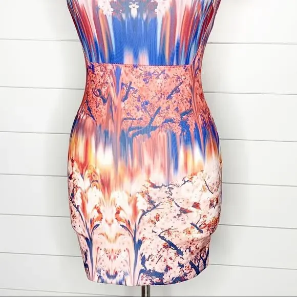 ZARA Collection Cherry Blossom Sheath Dress Pink Blue Size Small - Picture 5 of 9